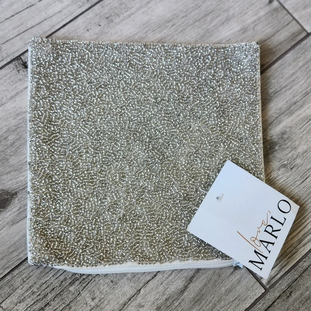 Love, Marlo Bugle Beads Crushed Ice Silver Square Pillow Cover Sham New 8